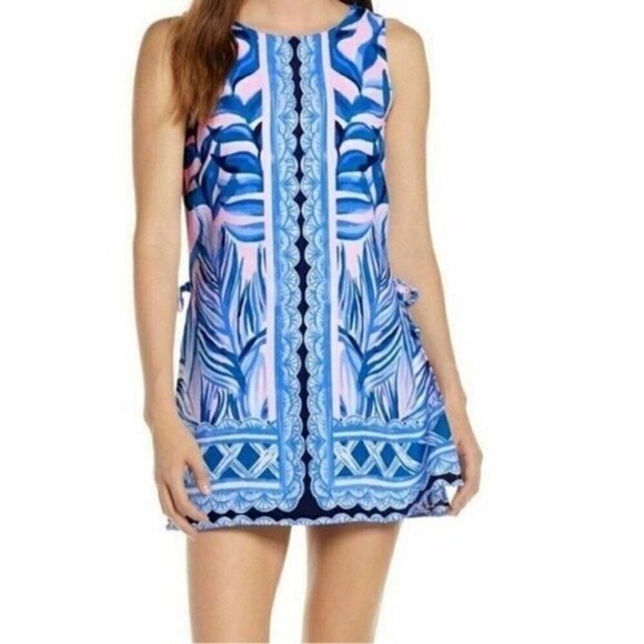 NWT Lilly Pulitzer Donna Engineered Romper Size 16 Blue Pink Tropics Tint Print - Picture 2 of 11